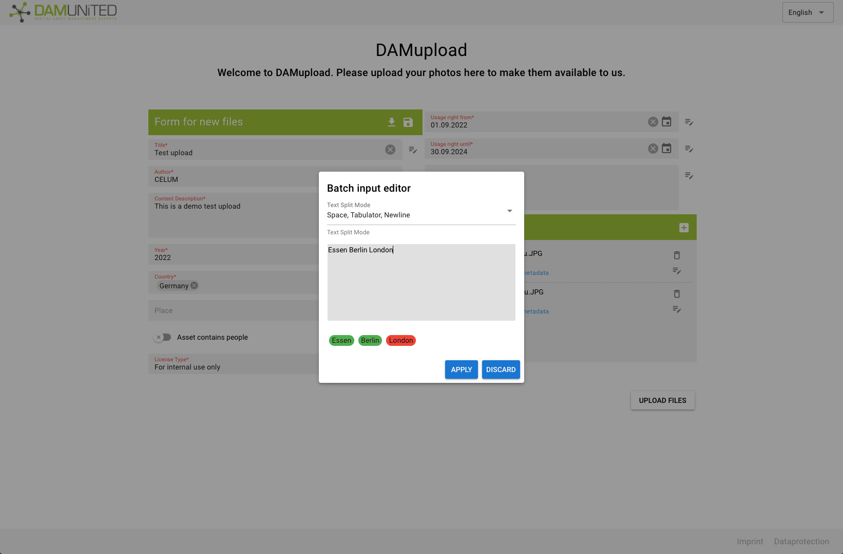 DAM United DAMupload – Batch Input Editor