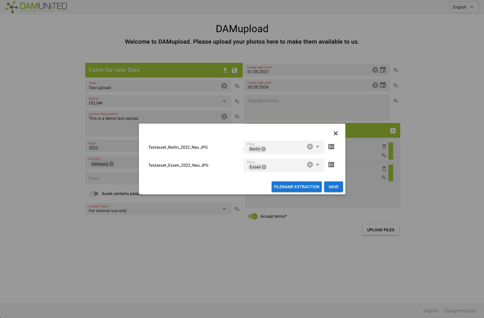 DAM United DAMupload – Filename Extraction