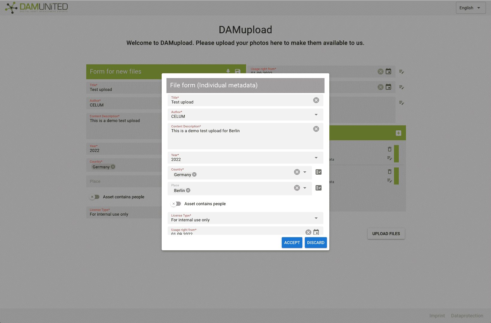 DAM United DAMupload – Individual Metadata