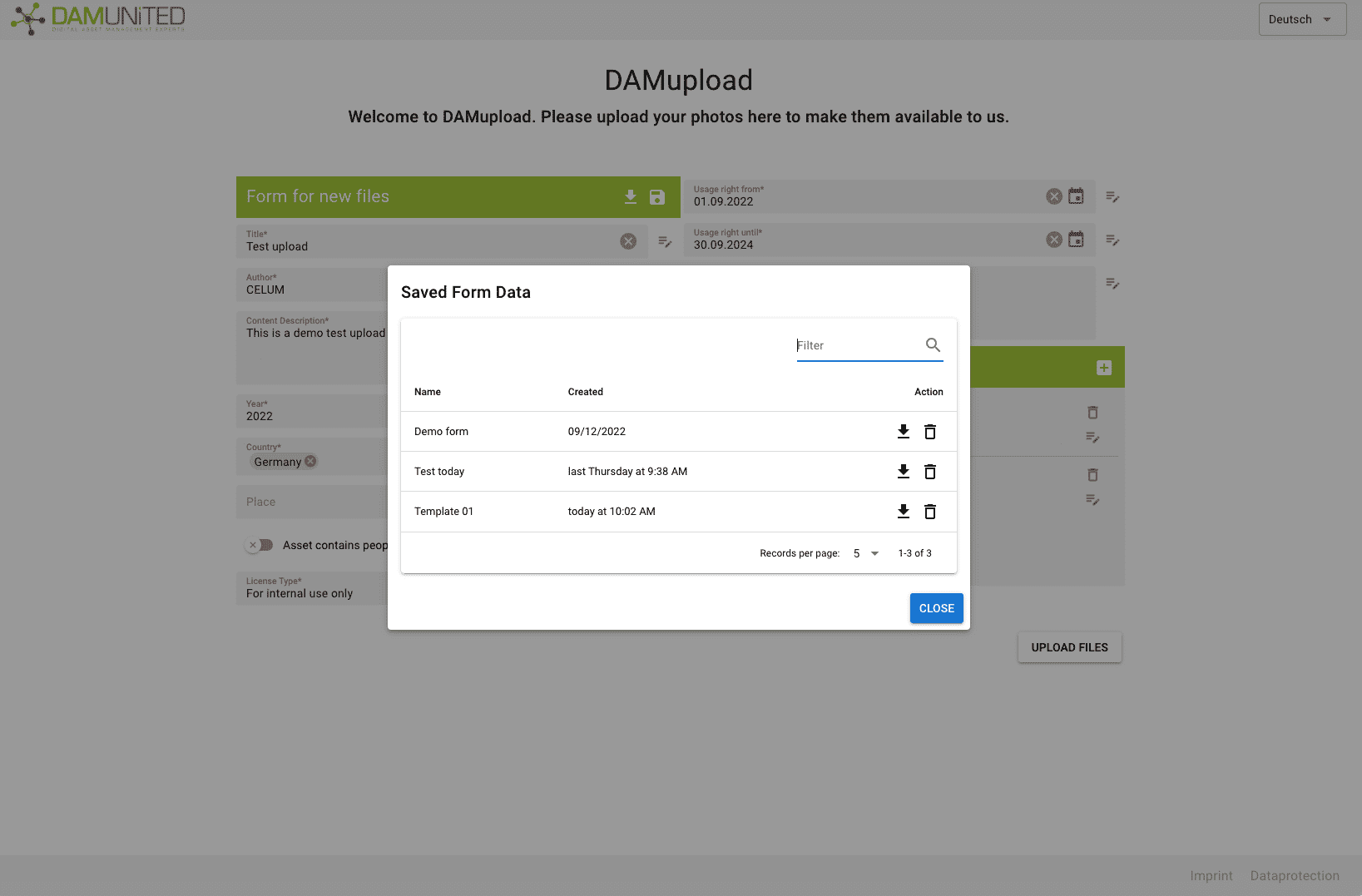 DAM United DAMupload – Load Template