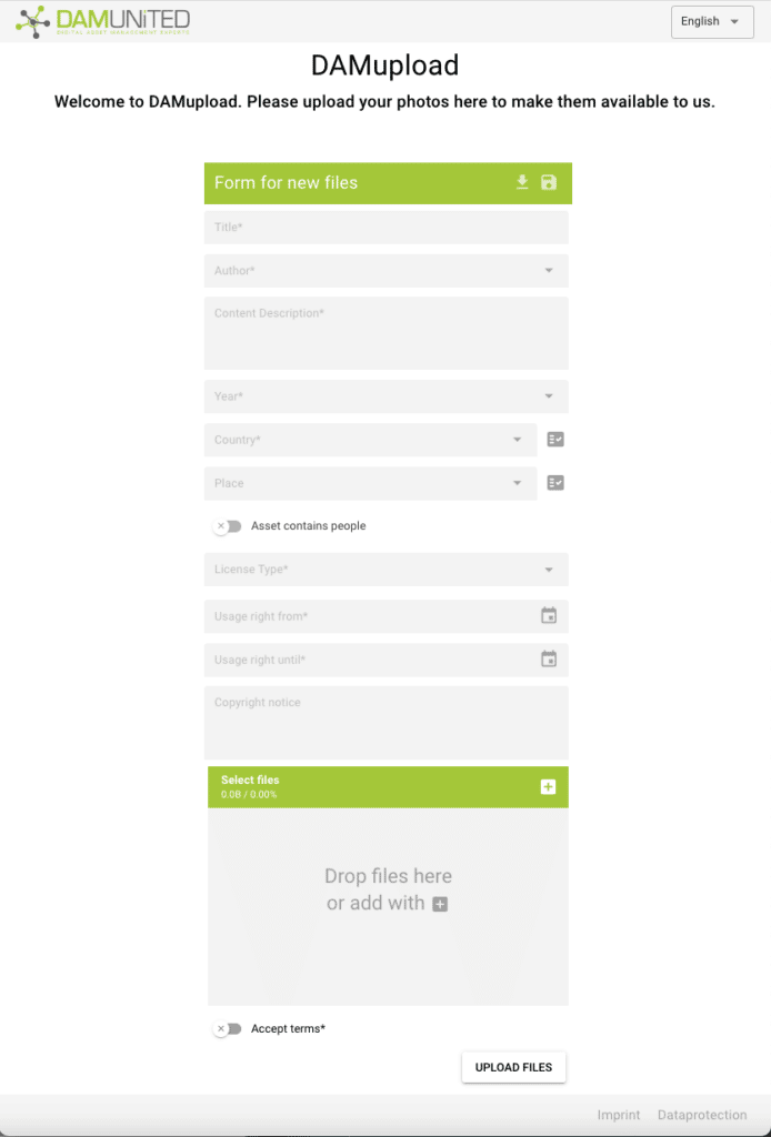 DAM United DAMupload – Main Form one column