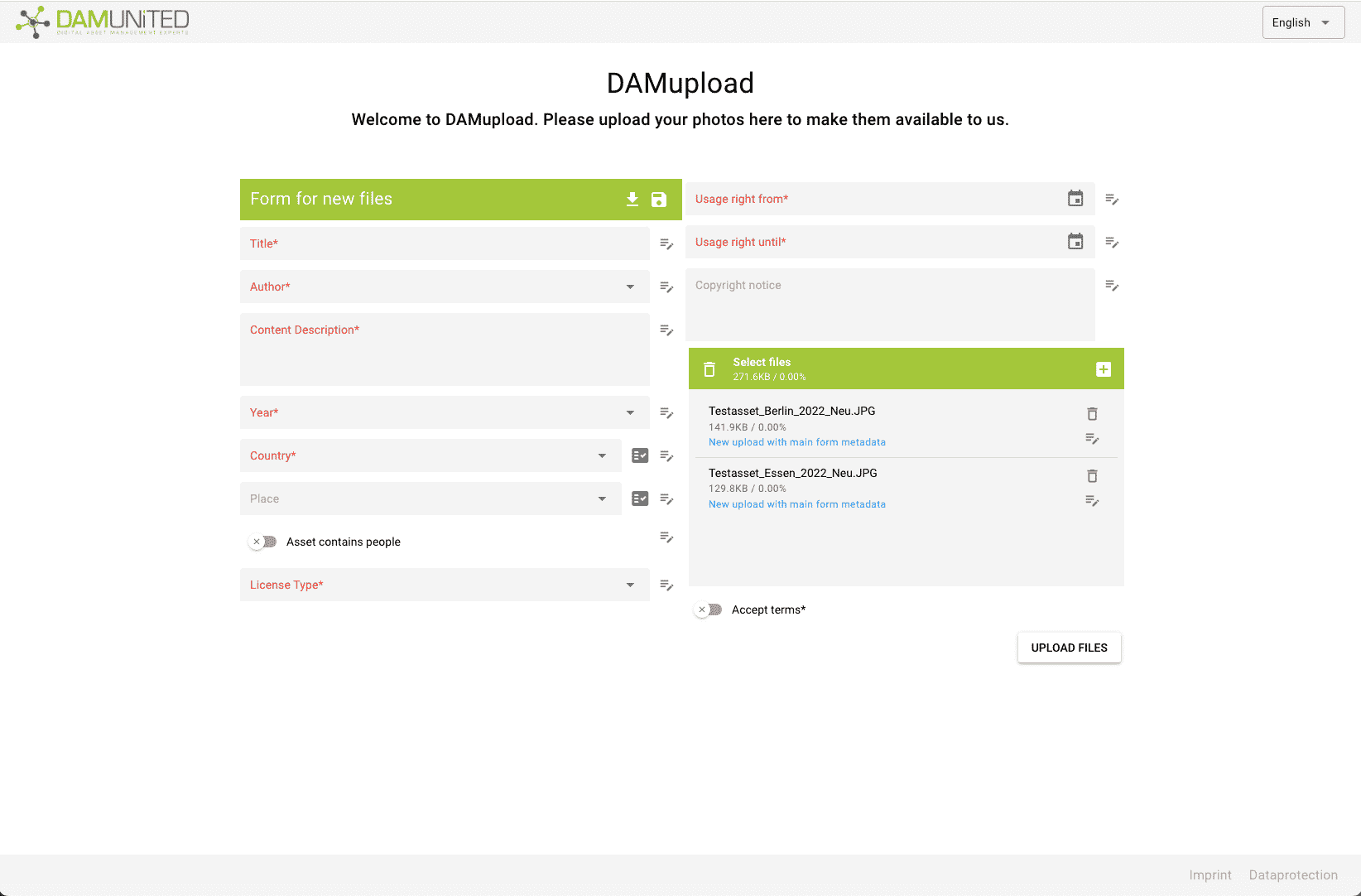 DAM United DAMupload – Main Form empty