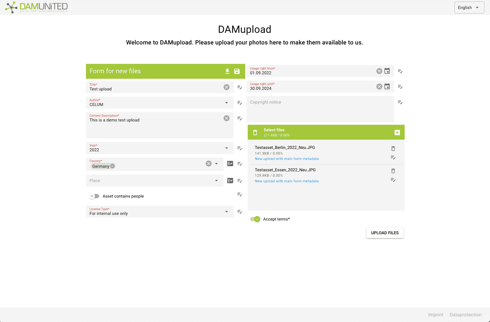 DAM United DAMupload – Main Form